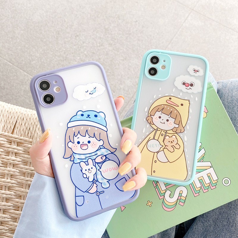 Ốp lưng iphone Cô bé mùa đông nhám viền nổi iphone 12