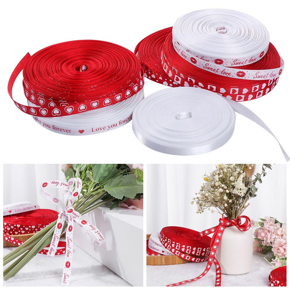 .N Dây Ruy Băng Satin Thắt Nơ Trái Tim Đỏ In Họa Tiết Trái Tim Làm Phụ Kiện Thủ Công Trang Trí Bánh Valentine