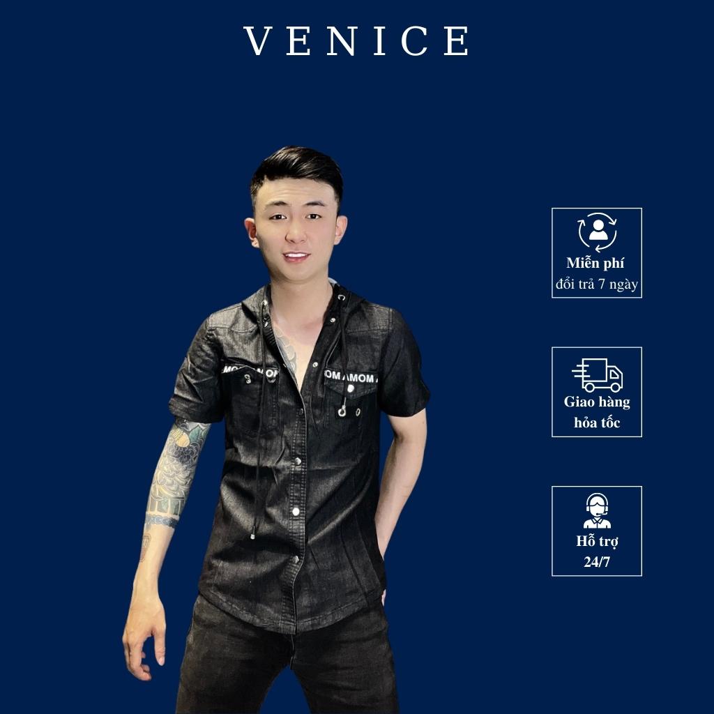 Áo sơ mi nam Jeans cao cấp có mũ VENICE thời trang, chất Hàn mềm mịn, dáng ôm, co giãn thoải mái, áo khoác sơ mi