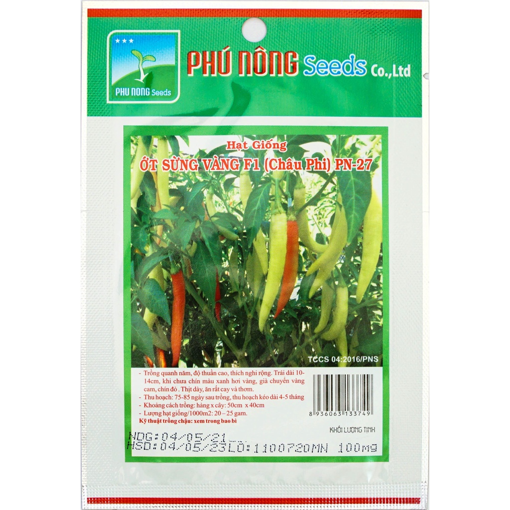 Hạt Giống Ớt Sừng Vàng Phú Nông Dễ Trồng Cho Siêu Trái- Gói 0.1gr (HPN-044)