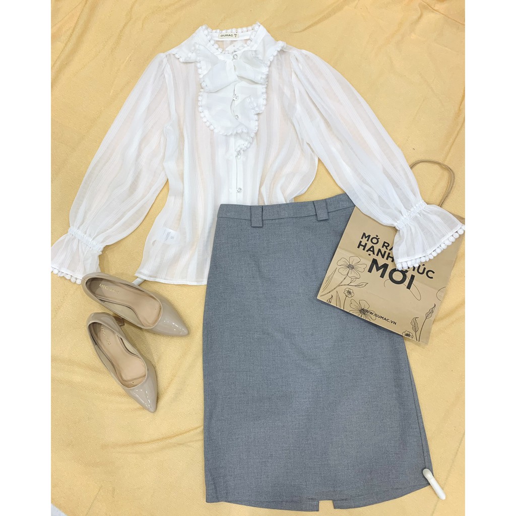 [Mã WABRGUSBD2 giảm 10% tối đa 50k đơn từ 250k] Áo sơ mi nữ đăng ten GUMAC màu trắng chất voan thoáng mát AB561 | BigBuy360 - bigbuy360.vn