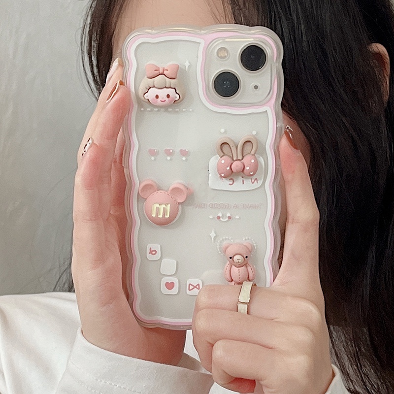 Ốp Điện Thoại Mềm Trong Suốt Bảo Vệ Toàn Diện Họa Tiết Gấu Cho iPhone 13 12 11 Pro MAX IX XS MAX iPhone XR i7 i8 Plus