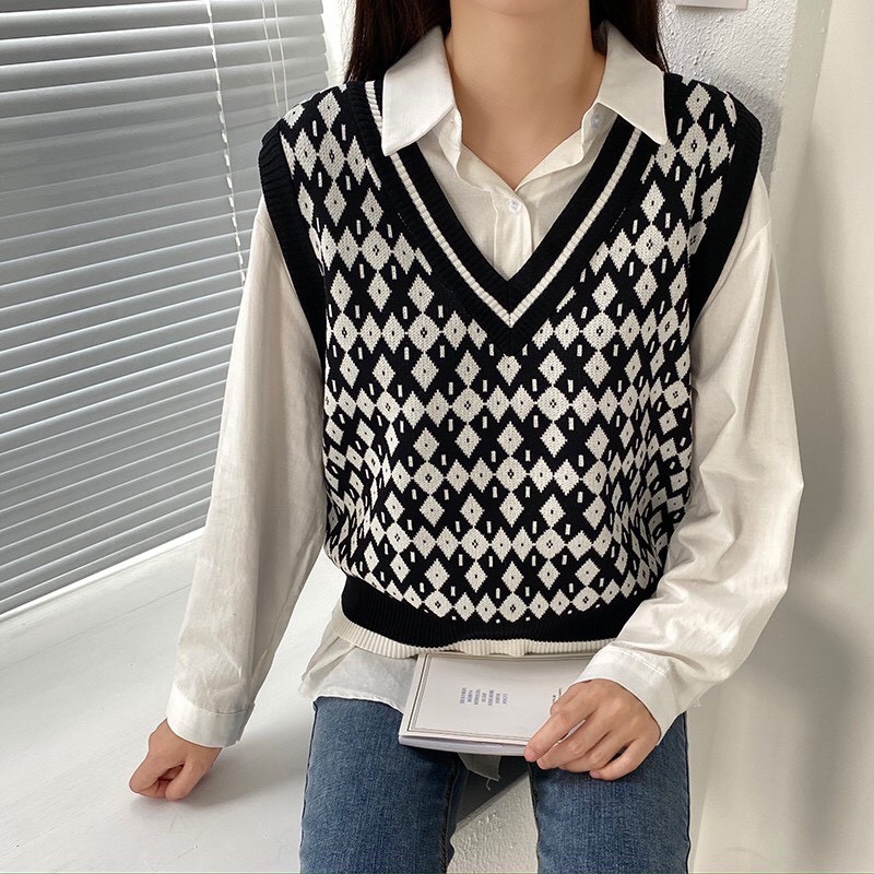 Áo gile len mỏng họa tiết thổ cẩm siêu xinh - 4Basic | BigBuy360 - bigbuy360.vn