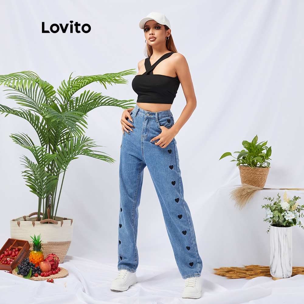 Áo tank Lovito top cổ yếm màu đen L11074