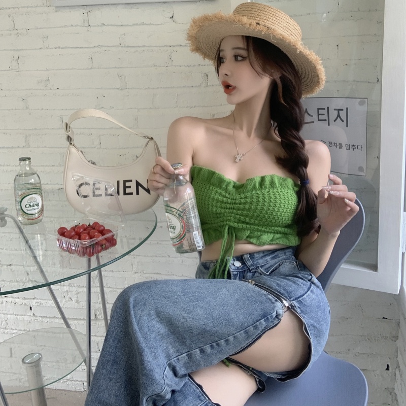 「MANSA」Áo Lửng Hở Rốn Phong Cách Hàn Quốc Thời Trang Cho Nữ quây áo dây croptop áo không dây