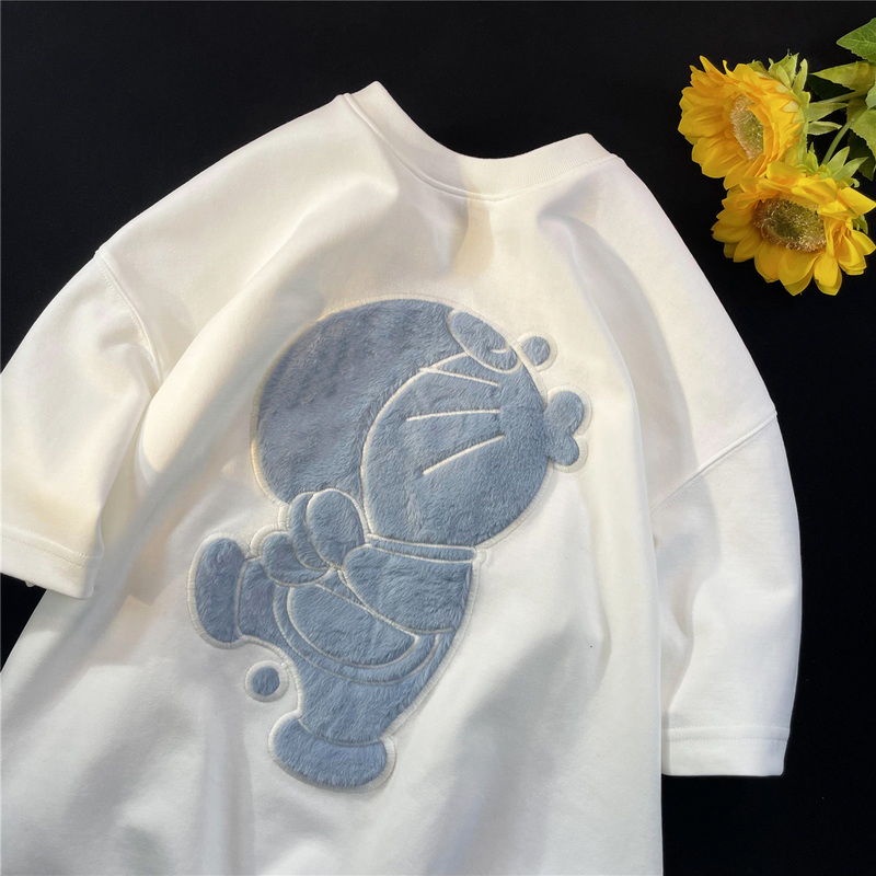 Áo Thun Tay Ngắn Dáng Rộng In Hình Doraemon Phong Cách Âu Mỹ Thời Trang Mùa Hè Cho Nữ