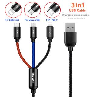 Dây cáp sạc nhanh baseus 3 trong 1 3.5a cho micro usb / type-c / 8 pin