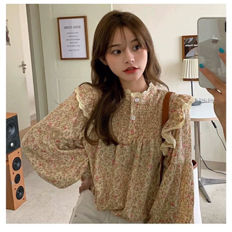 Áo hoa nhí Ulzzang babydoll viền ren nhẹ nhàng và dịu dàng