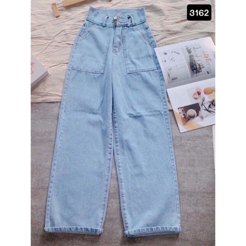 Quần Bò Ống rộng Nữ Lưng Cao AA5 Chất Jean Không Giãn Mặc Cực Đẹp