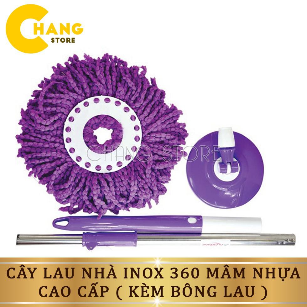 Cây Lau Nhà Inox 360 Mâm Nhựa Cao Cấp - Bộ Cán Chổi Lau Nhà Mâm Nhựa ( Kèm Bông Lau) Tiện Lợi