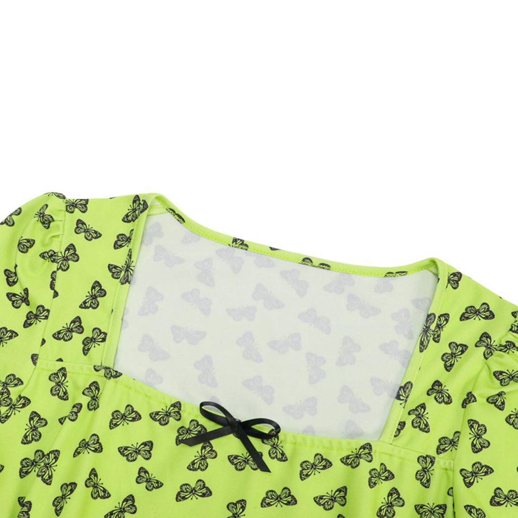 Đầm Nữ Ngắn Tay Cổ Vuông In Hoa Thời Trang