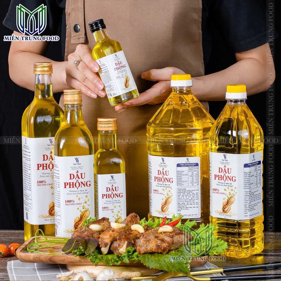 Dầu đậu phộng nguyên 100% ép nguyên chất không pha trộn, giàu omega, vitamin E được kiểm nghiệm an toàn, chai 1L