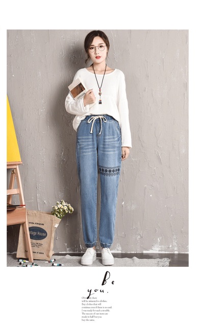 Quần jean dài bo ống thêu đùi big size cao cấp size 70-110kg