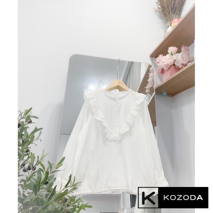 Áo Sơ Mi Kiểu Nữ Màu Trắng đẹp dài tay phong cách ulzzang vintage hàn quốc cao cấp họa tiết ren kozoda SM11a | BigBuy360 - bigbuy360.vn