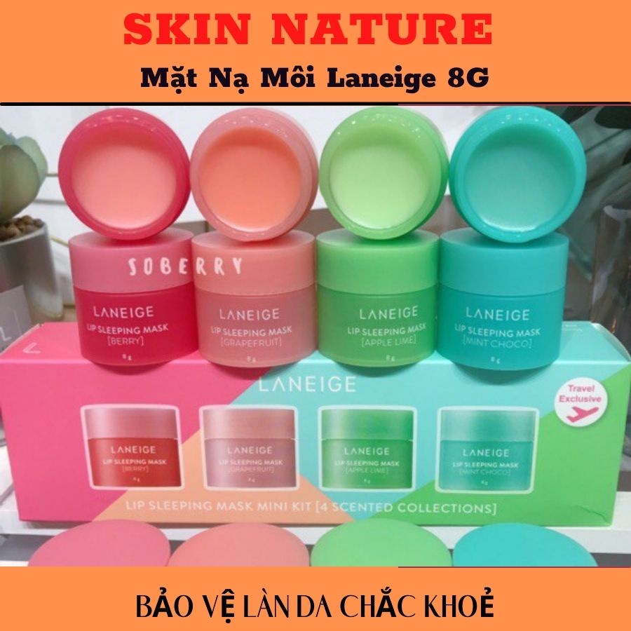 Set 4 mặt nạ ngủ môi Laneige 8g/hộp giúp dưỡng ẩm, giảm thâm