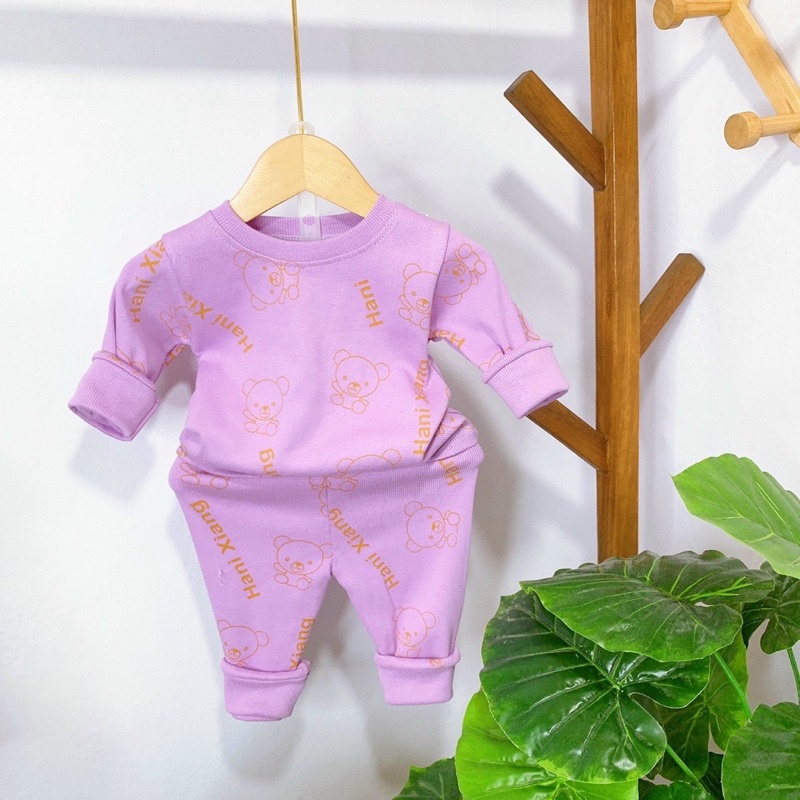 Bộ đồ body chất len tăm in hình gấu dày dặn bé trai và bé gái 8-18kg siêu hot Thu Đông 2022