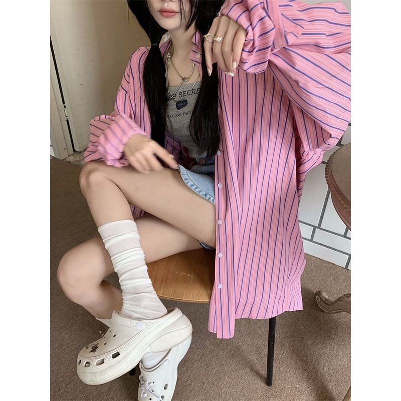 Jiashucheng Áo Khoác Sơ Mi Dài Tay Chống Nắng Dáng Rộng Họa Tiết Kẻ Sọc Thời Trang Mùa Hè Cho Nữ