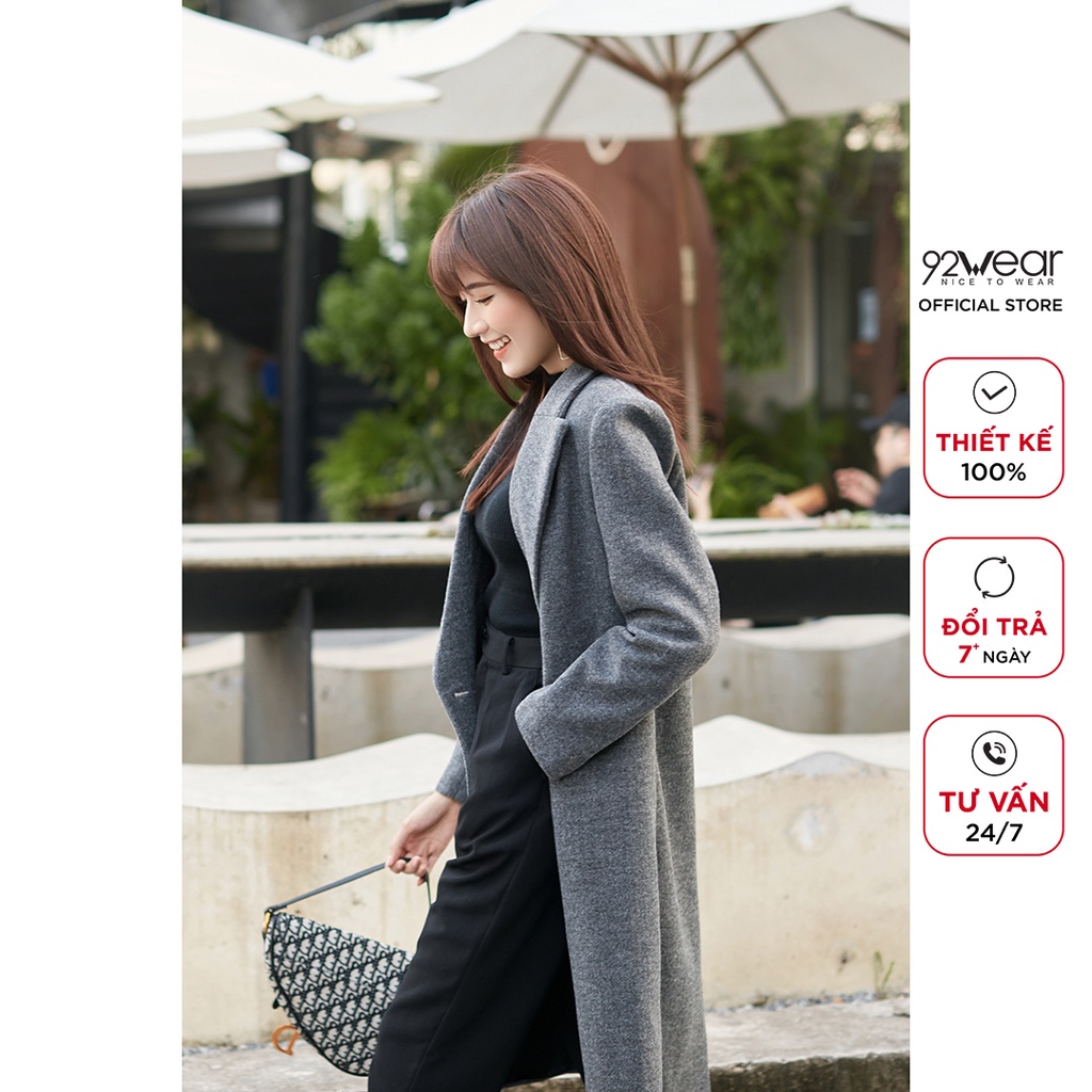 Áo khoác dạ nữ dáng dài 92WEAR, thiết kế thời thượng, tôn dáng, chất liệu dạ cao cấp KDA1739 | BigBuy360 - bigbuy360.vn