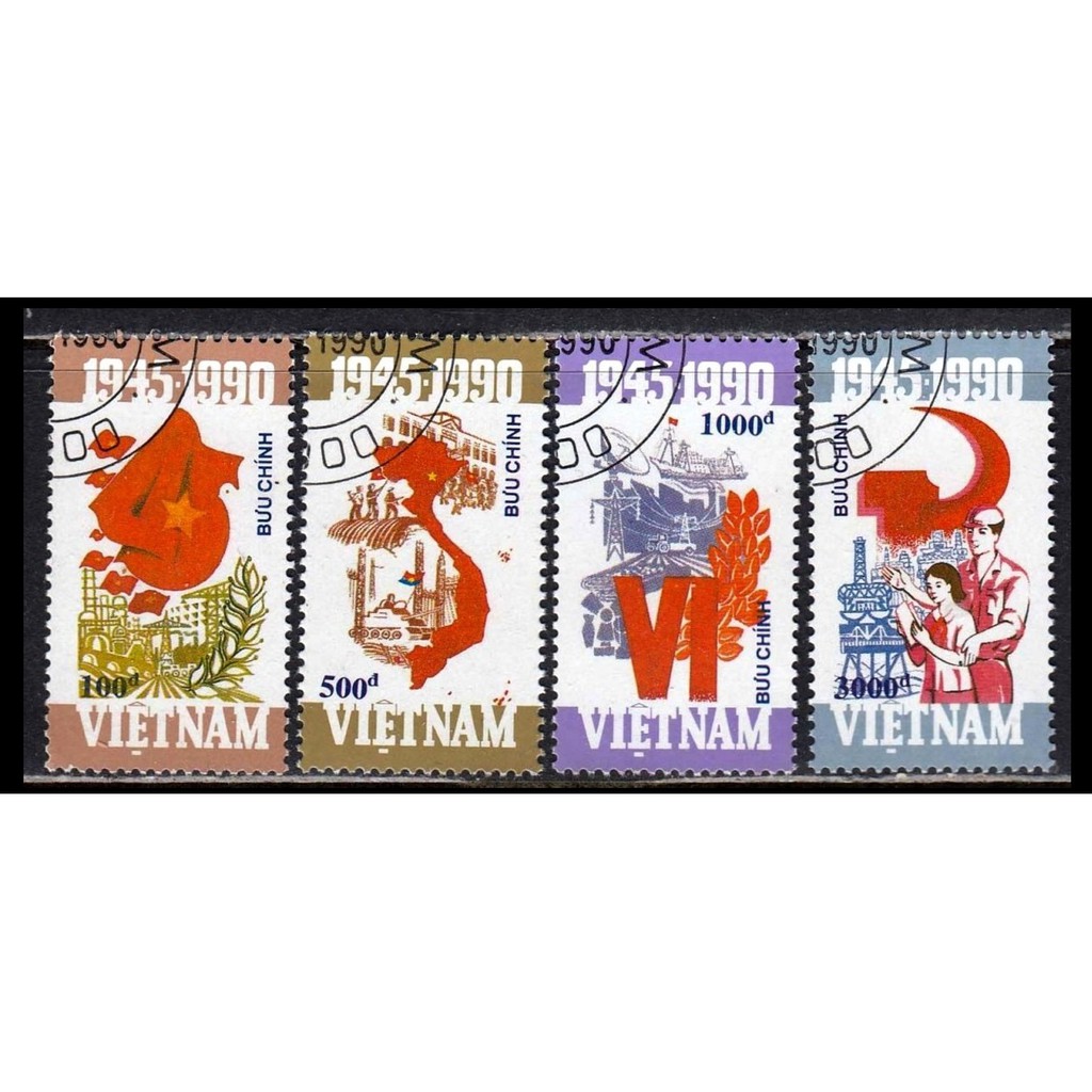 Tem sưu tập MS 601 Tem CTO Việt Nam Kỷ niệm 45 năm ngày thành lập nước CHXHCN Việt Nam 1990 ( 4 tem )