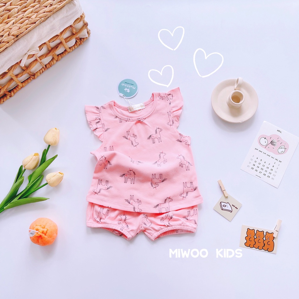 Đồ bộ bé gái cánh tiên vải cotton borip mềm mại thoáng mát thấm hút mồ hôi tốt kiểu dáng đẹp đáng yêu bộ cộc tay bé gái