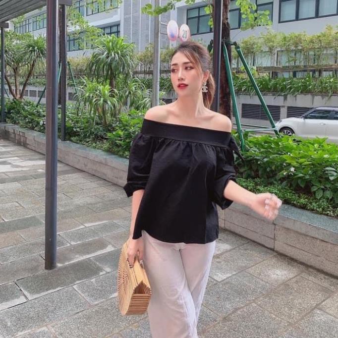 Áo trễ vai đũi Hàn tay nơ lệch vai, áo kiểu vai trễ buộc nơ lệch 1 bên phong cách Hàn Quốc - AK03 | BigBuy360 - bigbuy360.vn