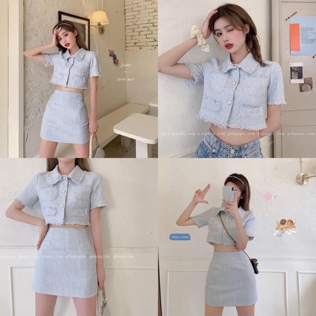 [ ORDER ] Bộ Váy mix Áo croptop