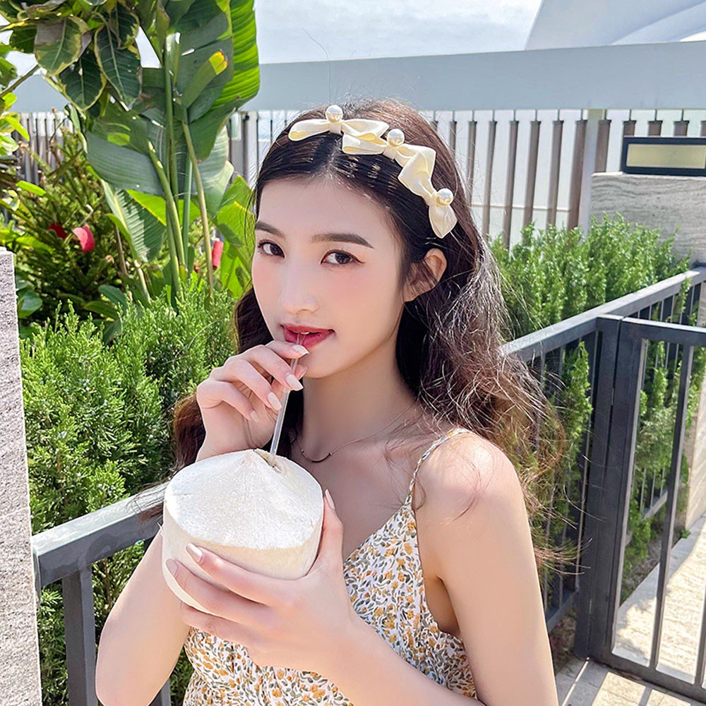 Cài tóc hình nơ nhiều màu tự chọn đính ngọc trai phong cách Hàn Quốc thời trang cho nữ