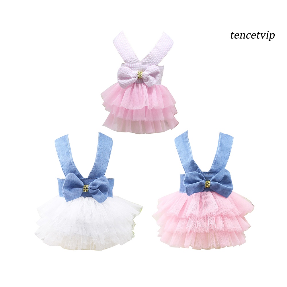 Đầm tutu xòe kẻ sọc vải tuyn phối nơ thời trang mùa hè cho cún cưng