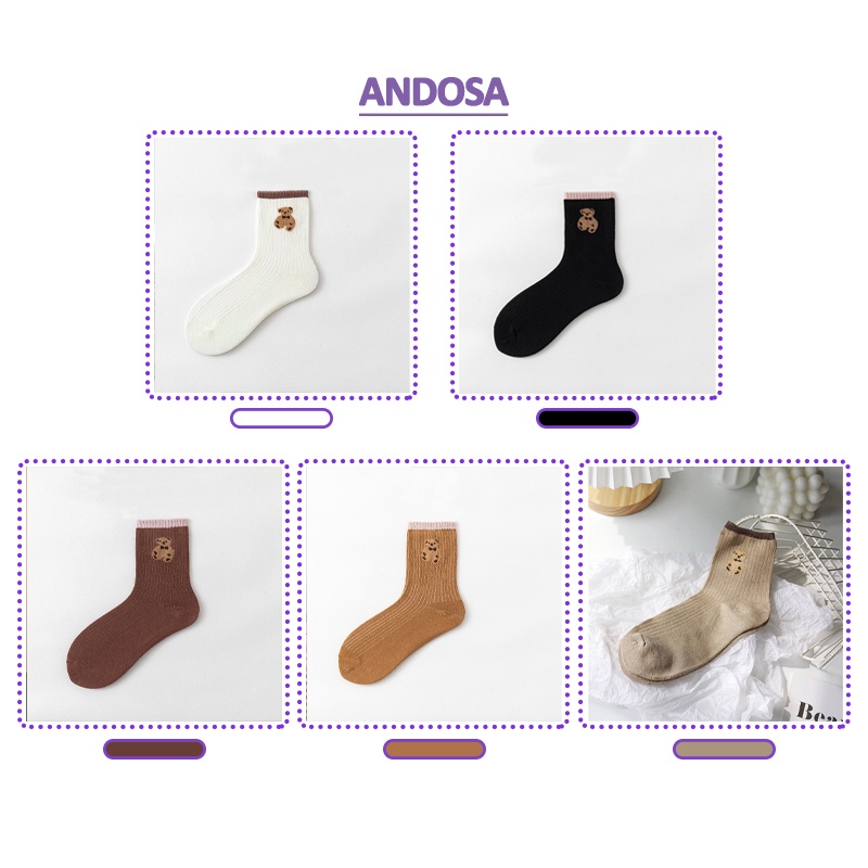 Tất vớ nữ cổ cao hình gấu cute dễ thương cotton dày đẹp phong cách Hàn Quốc ANDOSA T07