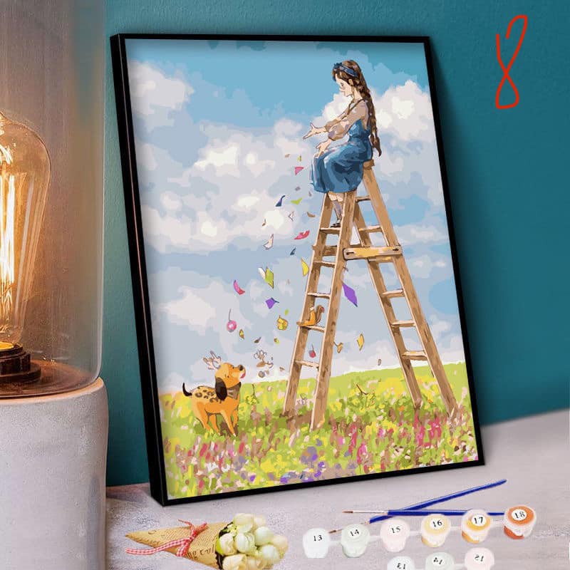 CÓ SẴN - Tranh Số Hoá, Tô Màu Theo Số, Có Khung, Đủ Phụ Kiện - CÔ GÁI MỘNG MƠ