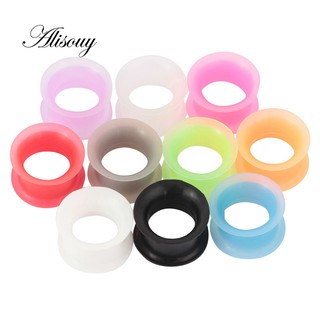Alisouy 2 Màu Đỏ Xám Silicon Linh Hoạt Mỏng Đôi loe Thịt Đường Hầm Tai Cắm Máy Đo Tai Mở Rộng Cáng Earlets Bông Tai Xuyên