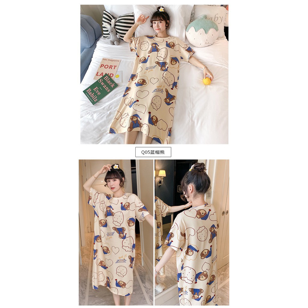 Váy mặc nhà dáng suông chất thun sữa mềm - Váy Ngủ họa tiết kute ngộ nghĩnh V287