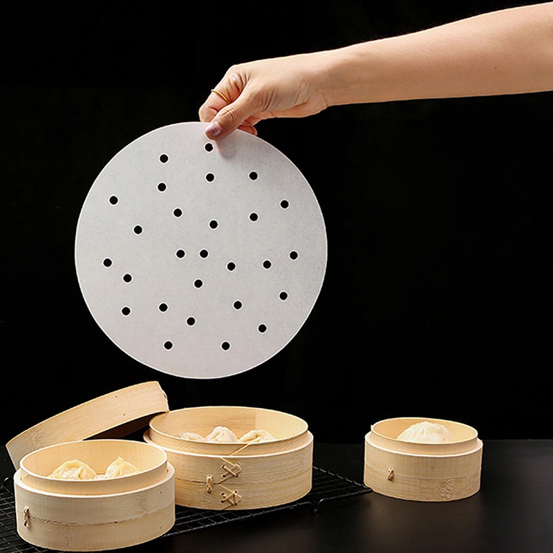 Set 100 Tấm Giấy Lót Xửng Hấp Bánh Bao Hình Tròn Bằng Tre