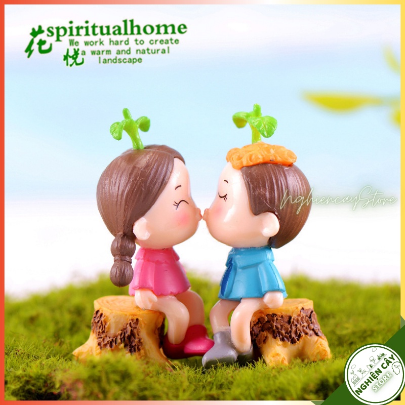 Phụ kiện Cặp đôi mầm cây trang trí tiểu cảnh, cây cảnh, sen đá