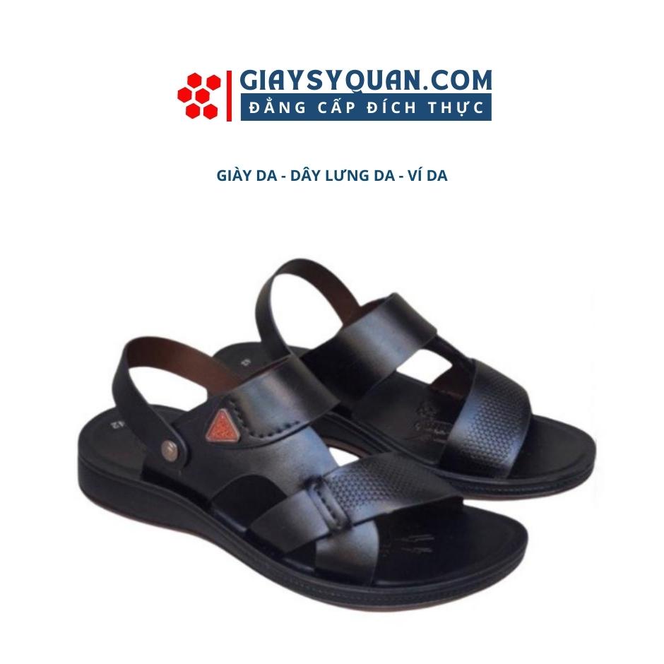 Dép nam quai hậu da bò - Giày sandal nam đế cao su chống mài mòn màu đen Mã 101