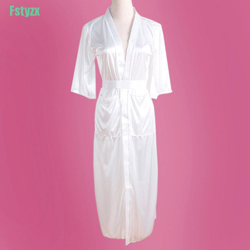 fstyzx Sexy Women Long Silk Kimono Dressing Gown Bath Robe Babydoll Lingerie Nightdress | BigBuy360 - bigbuy360.vn