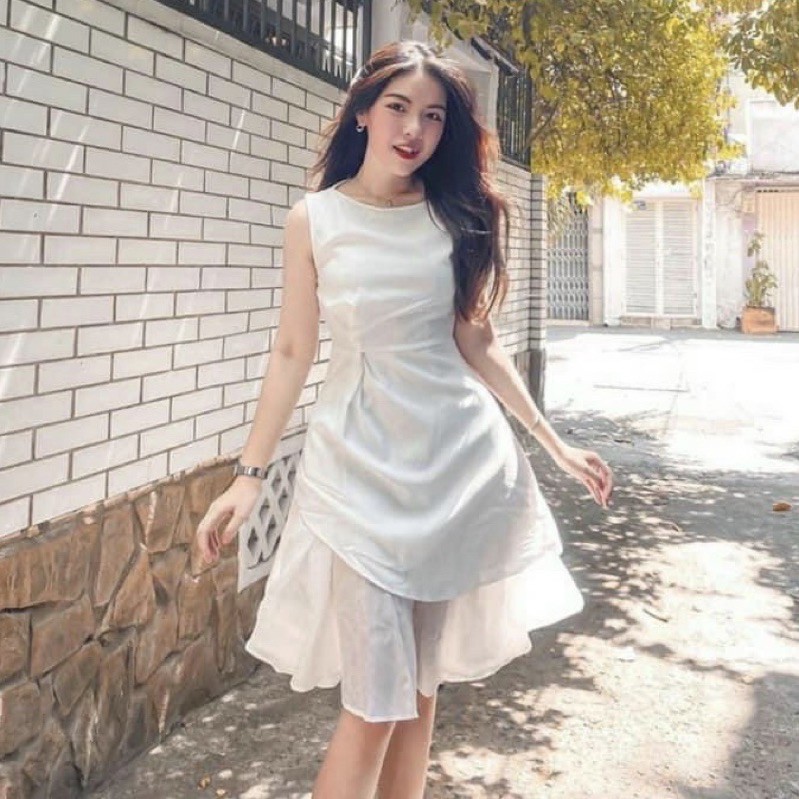 Đầm trắng cổ thuyền nhúng eo, váy công chúa, váy vintage xuongvnxk vnxk