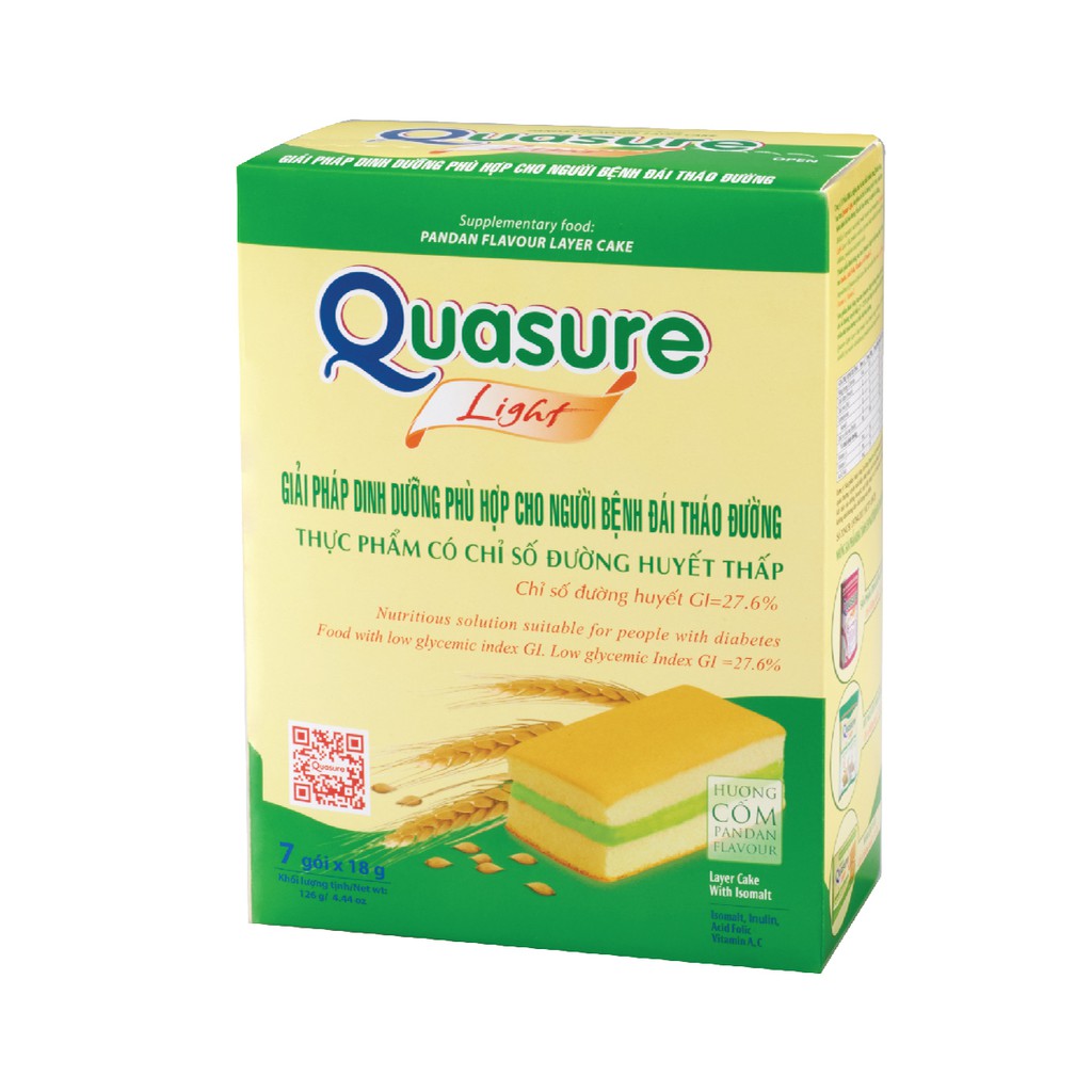 Bánh bông lan Quasure light Cốm 126g Bibica - thực phẩm dành cho người ăn kiêng, tiểu đường