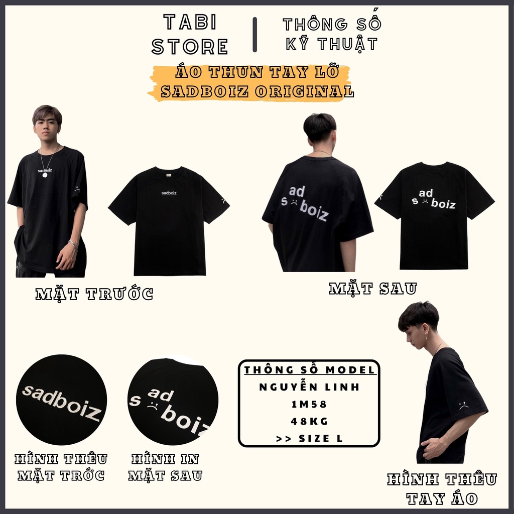 Áo thun unisex  𝑭𝑹𝑬𝑬𝑺𝑯𝑰𝑷  Áo thun tay lỡ unisex dáng rộng unisex dưới 75kg TABI STORE - Áo thun Sadboiz SAD Mặt buồn