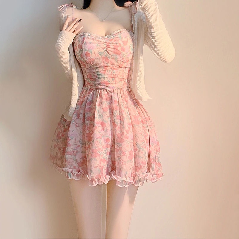 Set Đầm Hai Dây Và Áo Khoác Cardigan Dáng Ôm Phong Cách Thời Trang Mùa Hè Mới 2022