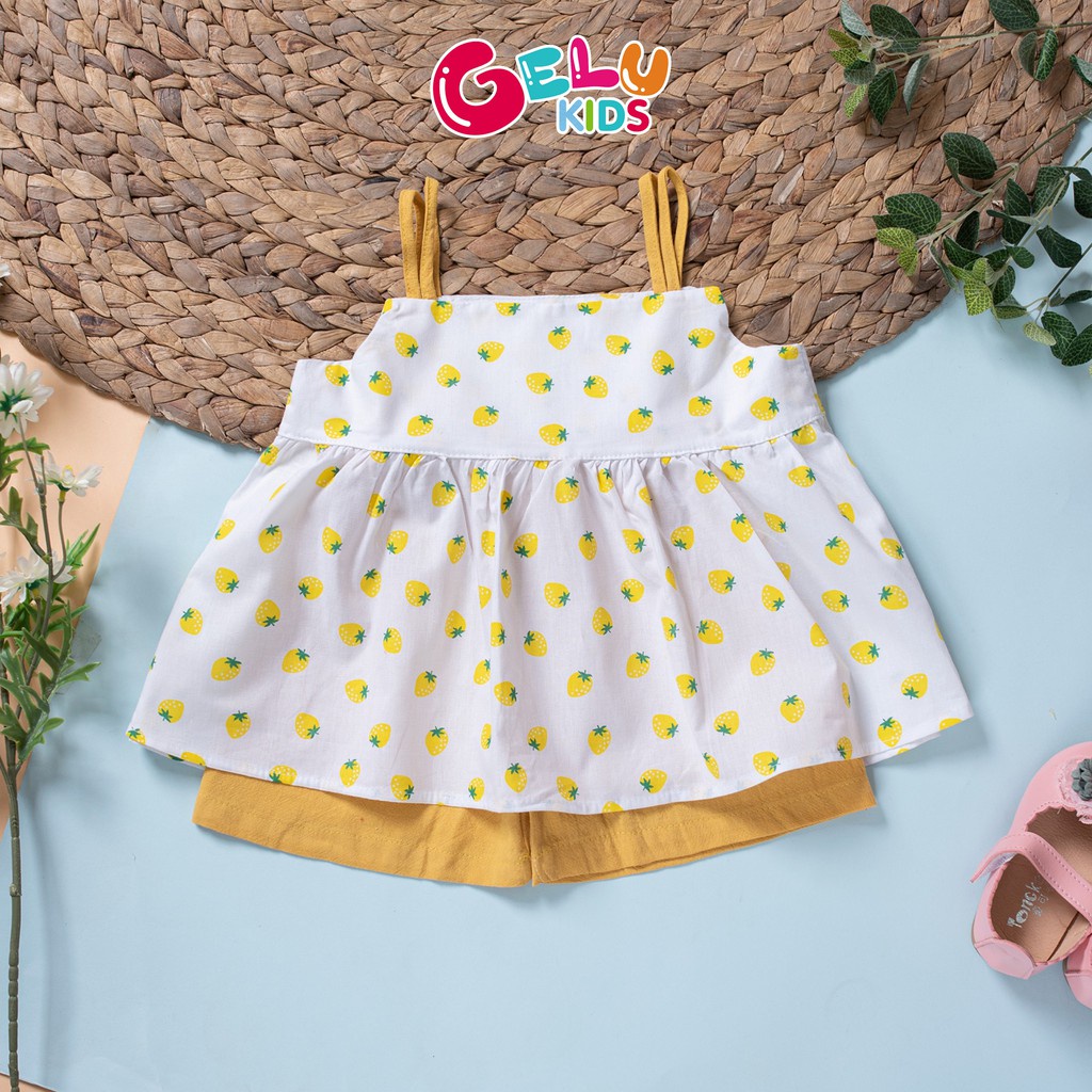 Set bộ bé gái, Đồ bộ hai dây bé gái họa tiết dâu tây chất vãi đũi mềm mát cho bé gái 8-18kg
