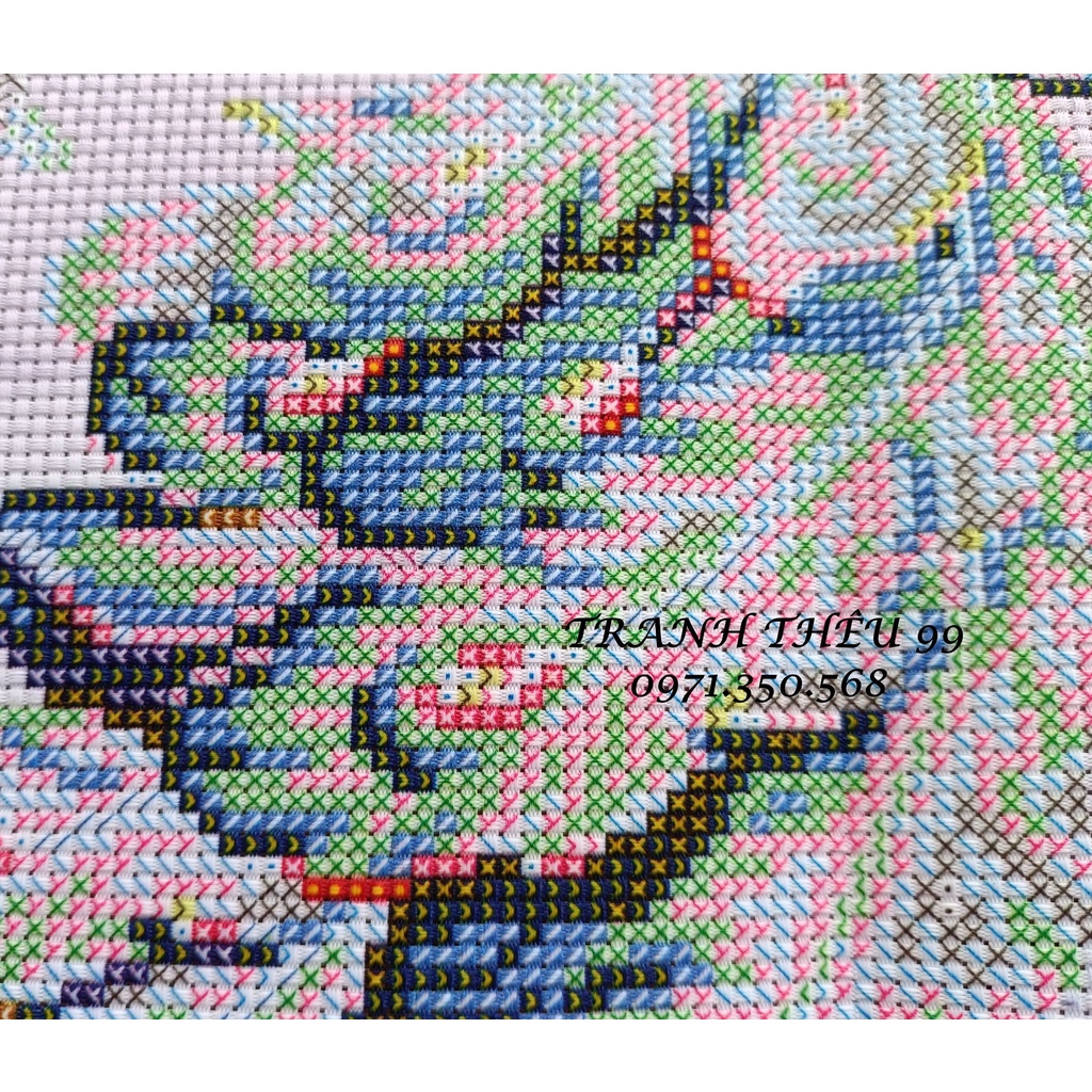Tranh thêu chữ thập đồng hồ Chim công LV3484-75x50cm