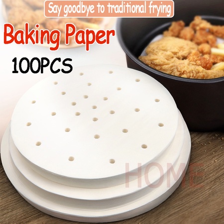 Set 100 miếng giấy lót nồi chiên không dầu hình tròn bằng bột gỗ thực phẩm chống dính tiện  giấy nướng
