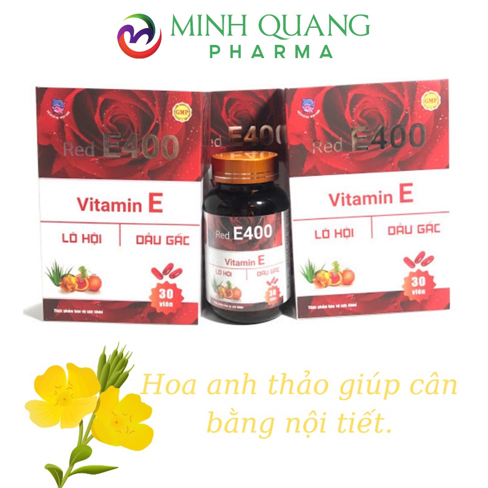 Viên uống Vitamin E đỏ 400 kết hợp lô hội, dầu gấc, tinh dầu hoa anh thảo hộp 30 viên