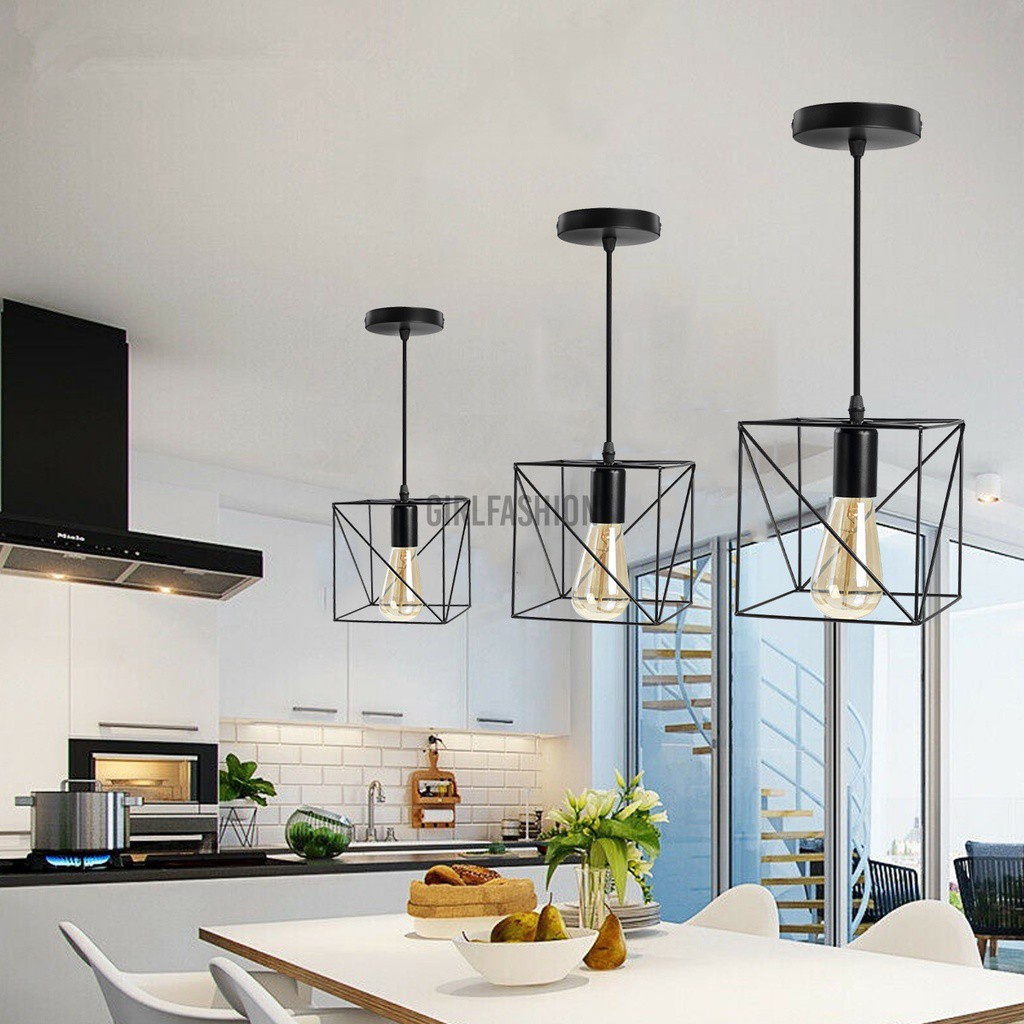 Metal Pendant Light Shade Ceiling Industrial Geometric Wire Cage Lampshade Lamp Without bulb