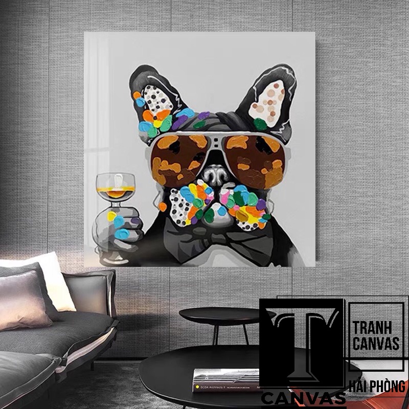 Tranh canvas treo tường hiện đại nghệ thuật, chân dung Chó, Mèo Swag CM29-38