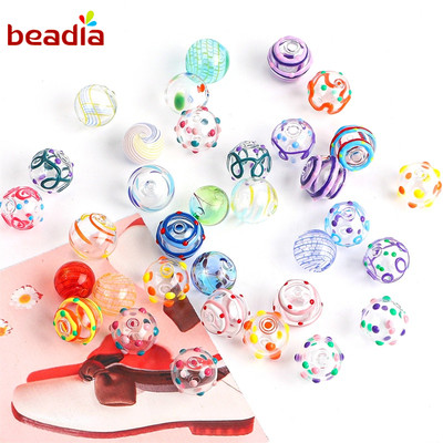 Hạt thủy tinh rỗng BEADIA vẽ tay dùng làm trang sức DIY (1 piece)