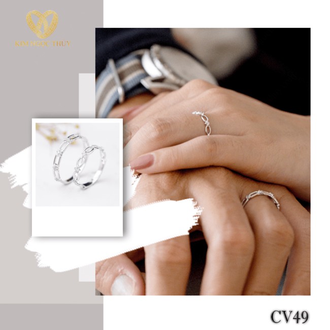 Cặp Nhẫn Tình Nhân 10K Cao Cấp Kim Ngọc Thủy Màu Trắng CV49