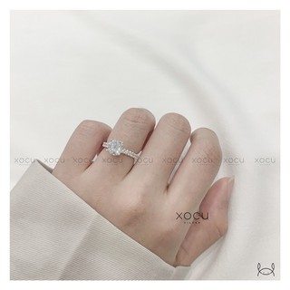 Nhẫn Bạc, Diamond Ring, Kim Cương 4 Chấu Xuông, Mặt Đá Lớn, Xocu