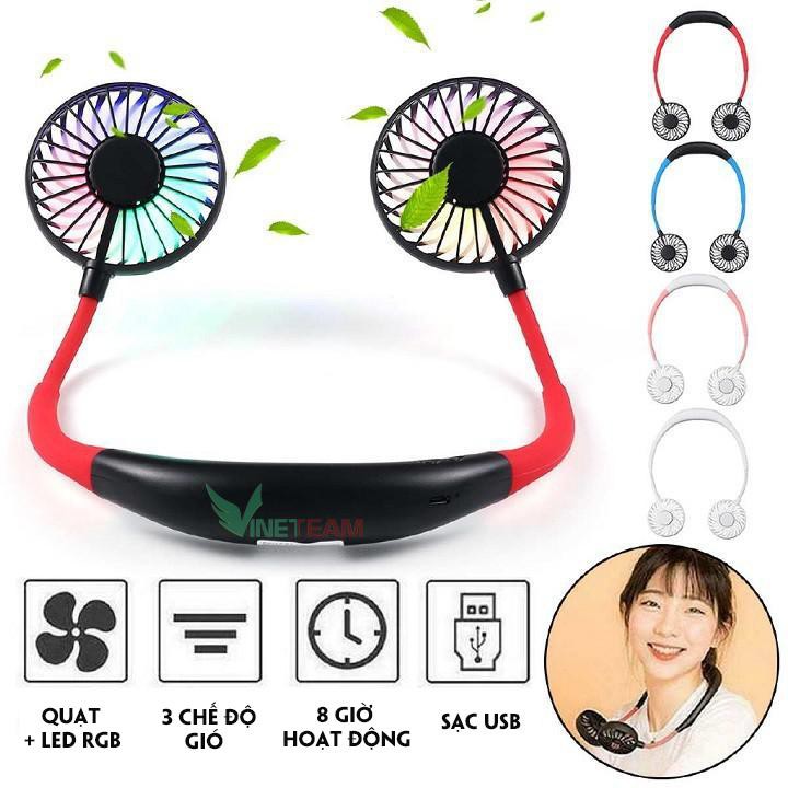 Quạt mini tích điện✔Quạt Mini Đeo Cổ Tiện Lợi Cao Cấp Có Đèn LED đổi màu ✔Có 3 chế độ gió✔Mẫu hot nhất 2020 -dc4138